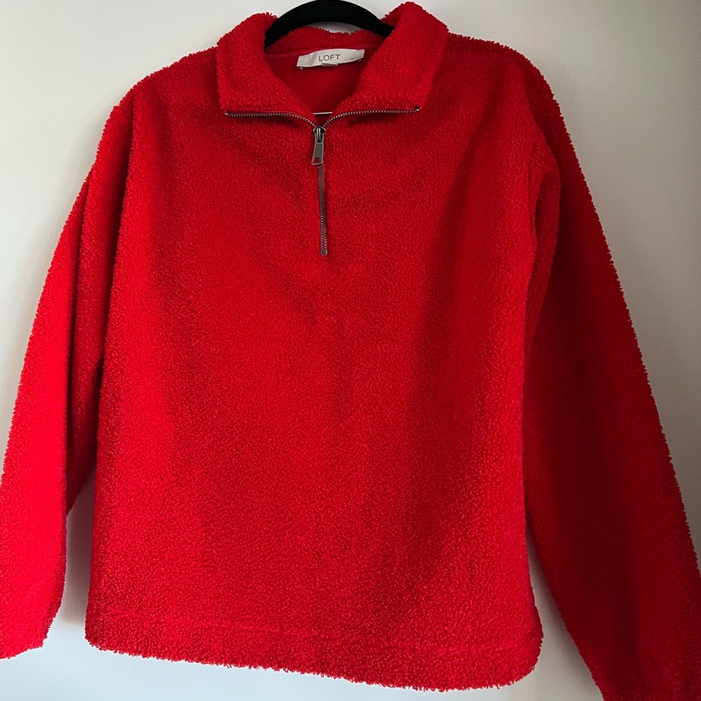 LOFT Red Sherpa Sweatshirt XS petite
